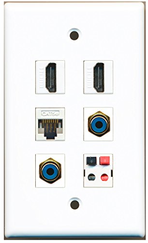 RiteAV - 2 HDMI 2 Port RCA Blue 1 Port Cat5e Ethernet White 1 Port Speaker Wall Plate