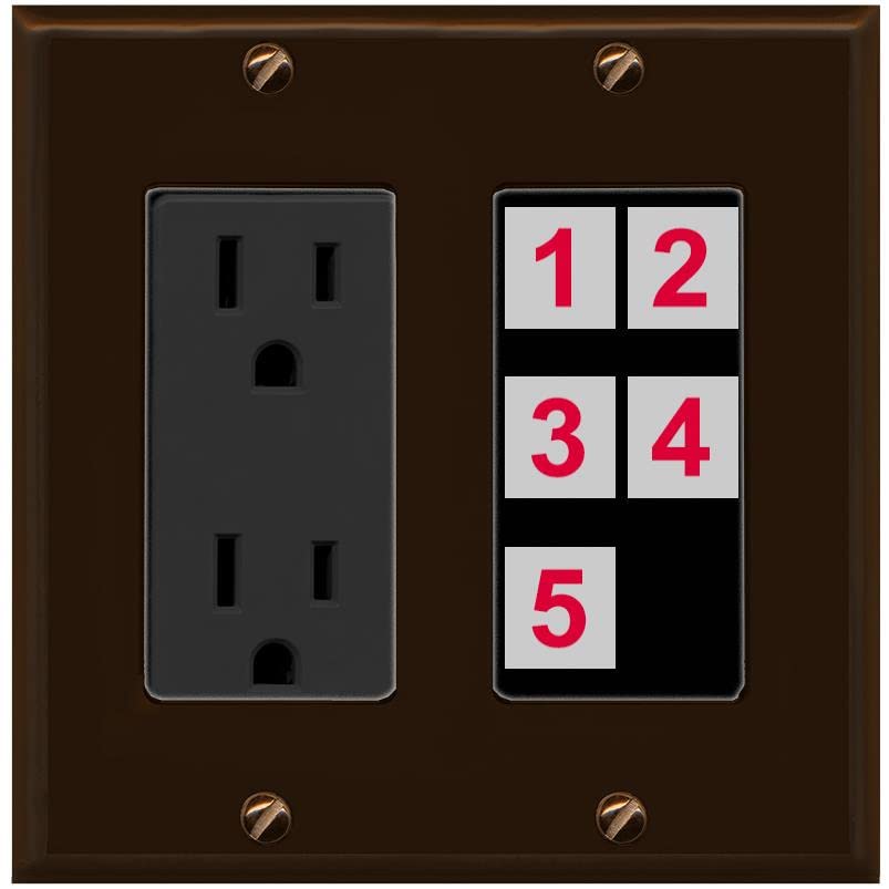 RiteAV Custom Wall Plate 5 Port - Outlet [Brown/Black]