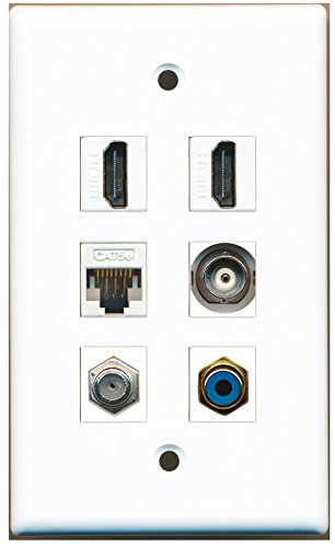 RiteAV - 2 HDMI 1 Port RCA Blue 1 Port Coax Cable TV- F-Type 1 Port BNC 1 Port Cat5e Ethernet White Wall Plate