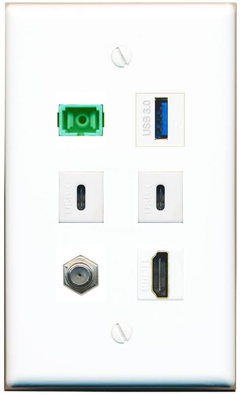 RiteAV Coax HDMI SC-APC-SX USB-3 2 USBC Flat/Solid Wall Plate [White]