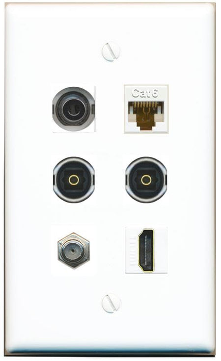 RiteAV 3.5mm CAT6 Coax HDMI 2 TOSLINK Flat/Solid Wall Plate [White]