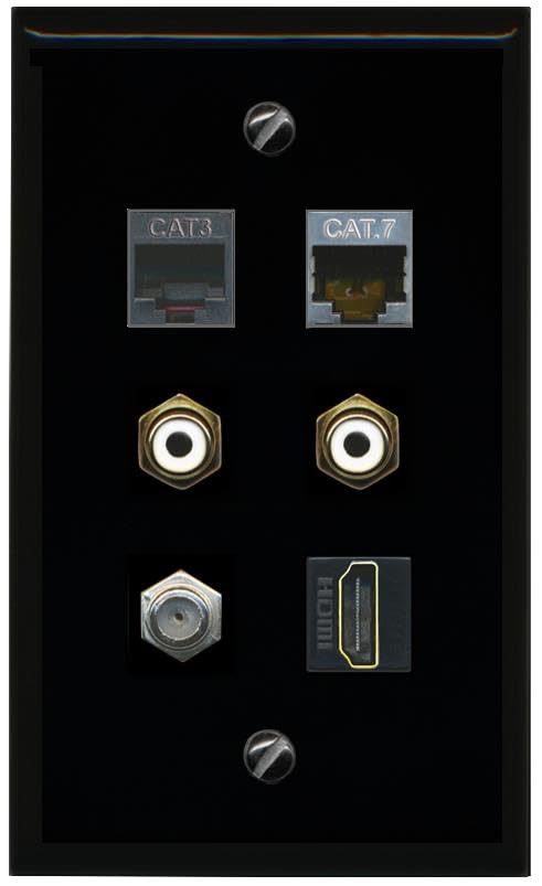 RiteAV CAT7 Coax HDMI Phone 2 RCA White Flat/Solid Wall Plate [Black]