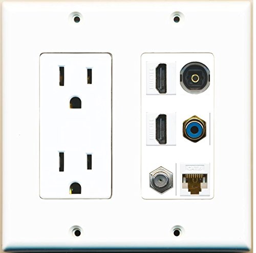 RiteAV - (2 Gang Decorative Power Outlet 2 HDMI Coax Cat6 RCA Blue Toslink Wall Plate