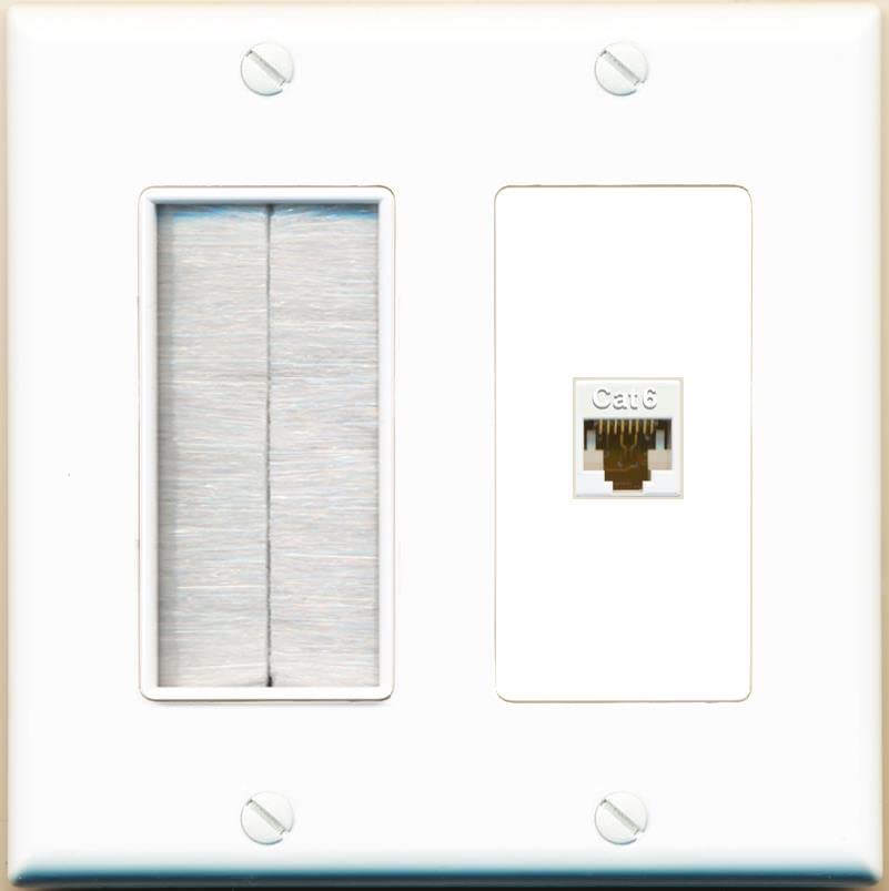 RiteAV 1 Port Cat6 Ethernet Wall Plate Female-Female - Brush [White/White]