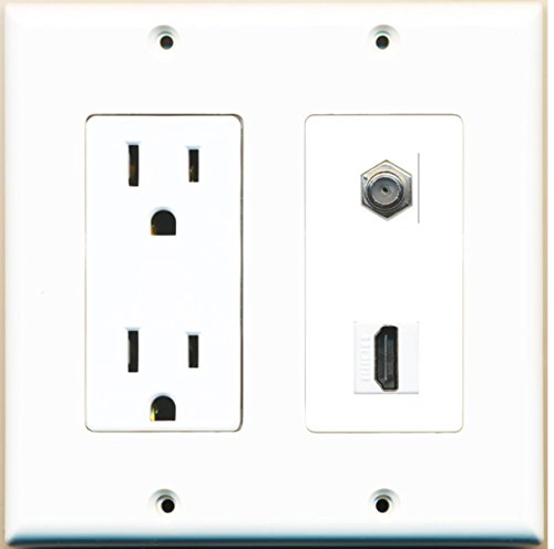 RiteAV - 15 Amp Power Outlet and 1 Port HDMI Coax Cable TV- F-Type Decorative Wall Plate - White