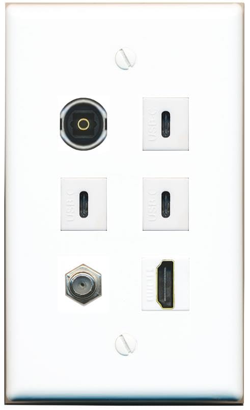 RiteAV Coax HDMI TOSLINK 3 USBC Flat/Solid Wall Plate [White]