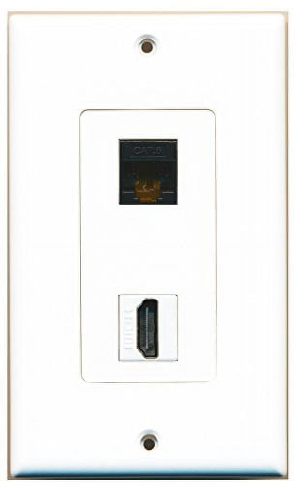 RiteAV - 1 Cat6 Black Ethernet Female and 1 HDMI Port Wall Plate Decorative