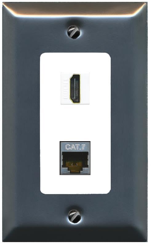 RiteAV HDMI and Cat7 Wall Plate - 1 Gang [Brushed-Nickel/White]