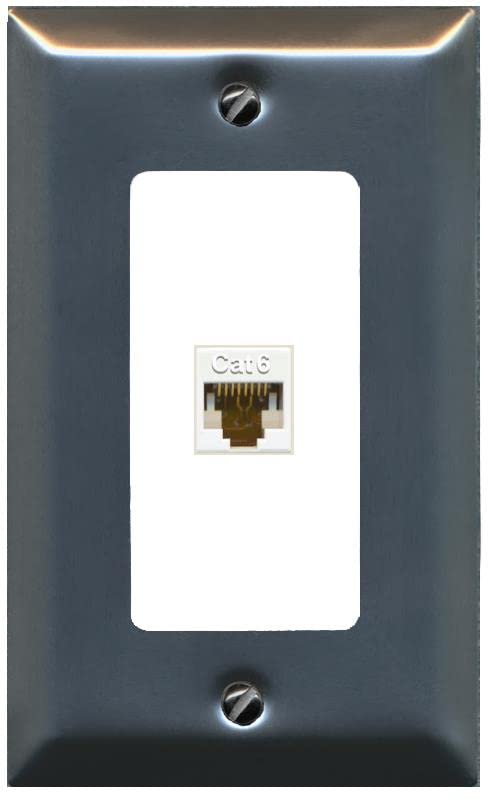 RiteAV 1 Port Cat6 Ethernet Wall Plate Female-Female - 1 Gang [Brushed-Nickel/White]
