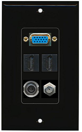 RiteAV (1 Gang Decorative Svga 3.5mm 2 HDMI 1 Coax Cable TV Wall Plate Black