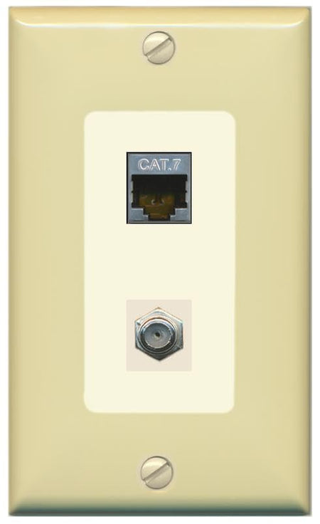 RiteAV Coax and Cat7 Wall Plate - 1 Gang [Ivory/Light-Almond]