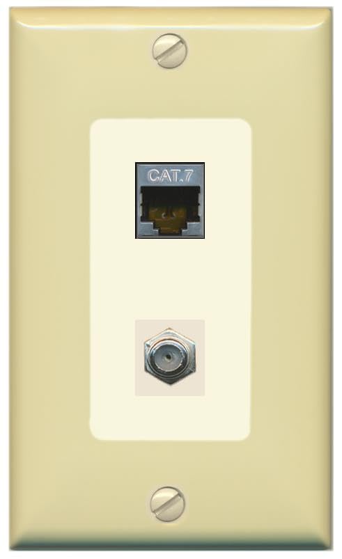 RiteAV Coax and Cat7 Wall Plate - 1 Gang [Ivory/Light-Almond]