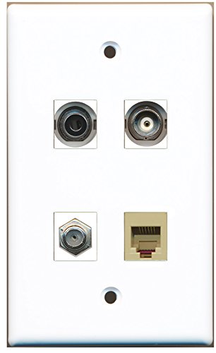 RiteAV - 1 Port Coax Cable TV- F-Type 1 Port Phone RJ11 RJ12 Beige 1 Port 3.5mm 1 Port BNC Wall Plate