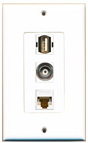 RiteAV 1 Port USB A-A 1 Port BNC 1 Port Cat6 Ethernet White Wall Plate OVERSIZED