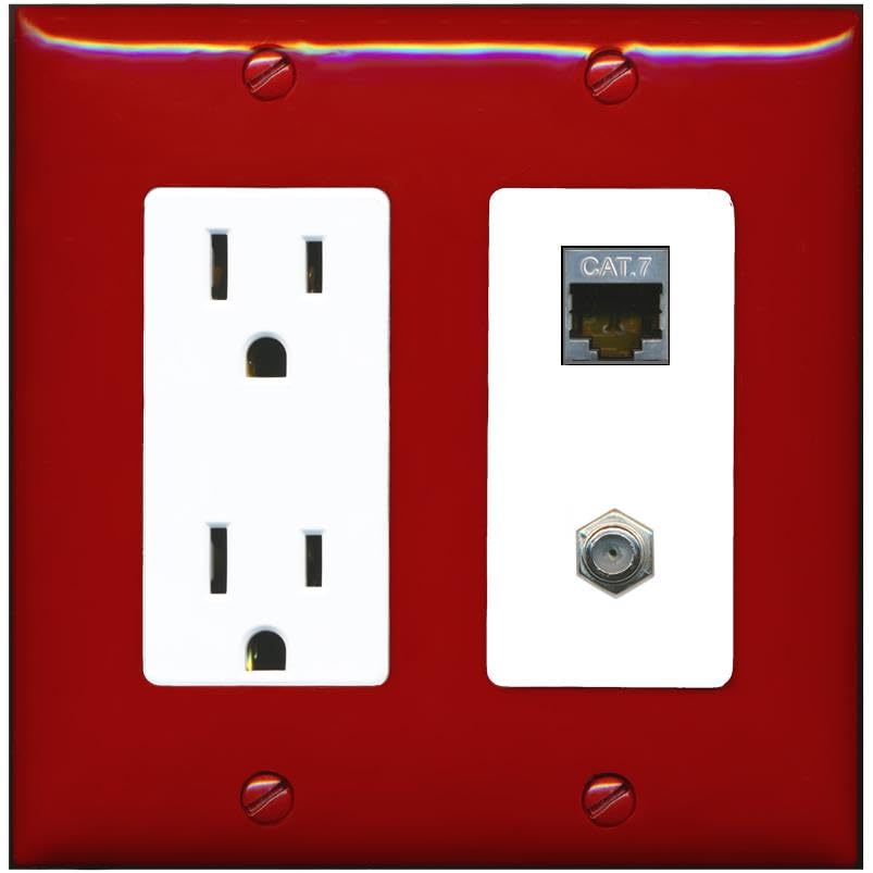 RiteAV Coax and Cat7 Wall Plate - Outlet [Red/White]