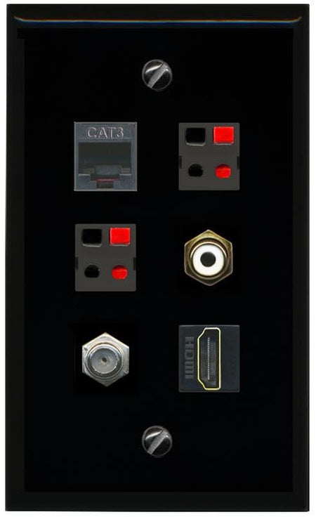 RiteAV COAX HDMI PHONE RCA WHITE 2 SPEAKER Flat/Solid Wall Plate [Black]