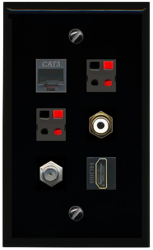 RiteAV COAX HDMI PHONE RCA WHITE 2 SPEAKER Flat/Solid Wall Plate [Black]
