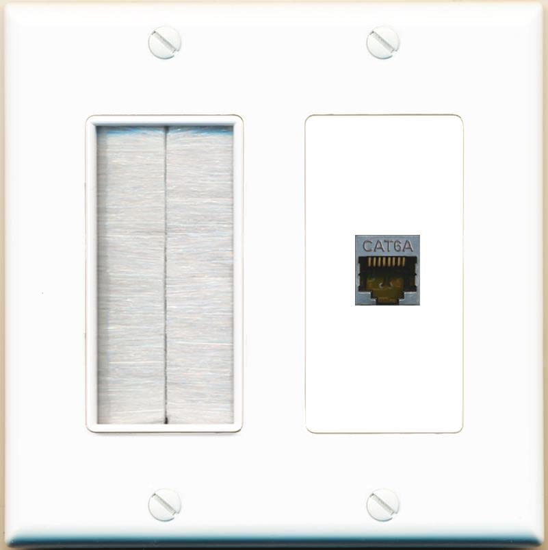 RiteAV 1 Port Cat6A Wall Plate - Brush [White/White]