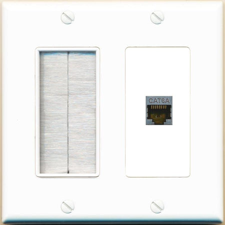 RiteAV 1 Port Cat6A Wall Plate - Brush [White/White]