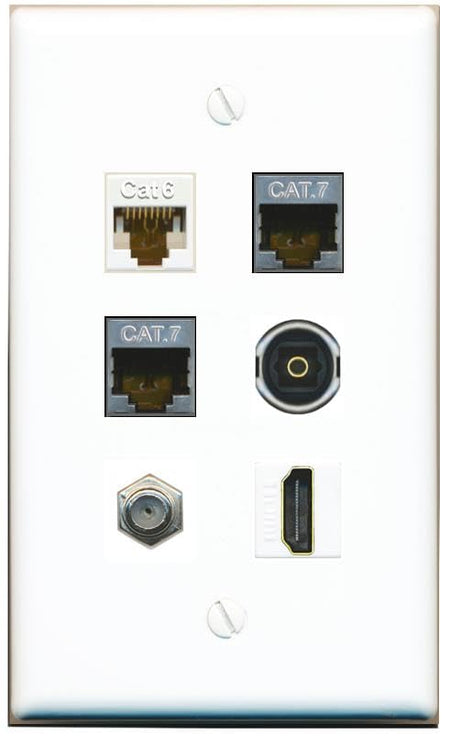 RiteAV CAT6 2 CAT7 Coax HDMI TOSLINK Flat/Solid Wall Plate [White]