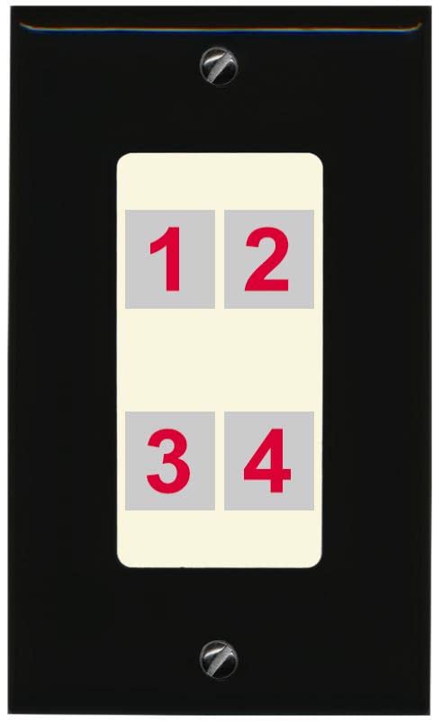RiteAV Custom 4 Port Custom Wall Plate - 1 Gang [Black/Light-Almond]