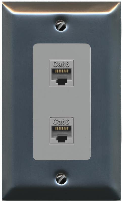 RiteAV 2 Port Cat6 Ethernet Wall Plate - 1 Gang [Stainless/Gray]