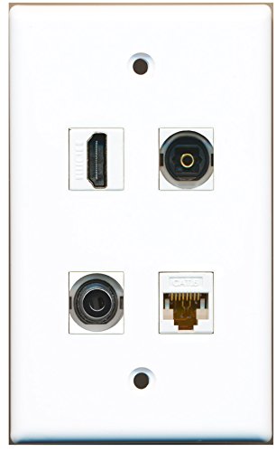 RiteAV - 1 Port HDMI 1 Port Toslink 1 Port 3.5mm 1 Port Cat6 Ethernet White Wall Plate