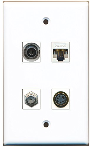 RiteAV - 1 Port Coax Cable TV- F-Type 1 Port S-Video 1 Port 3.5mm 1 Port Cat5e Ethernet White Wall Plate