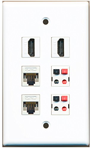 RiteAV - 2 HDMI 2 Port Cat5e Ethernet White 2 Port Speaker Wall Plate