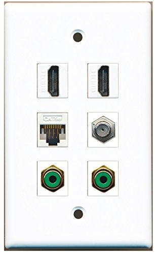 RiteAV - 2 HDMI 2 Port RCA Green 1 Port Coax Cable TV- F-Type 1 Port Cat5e Ethernet White Wall Plate