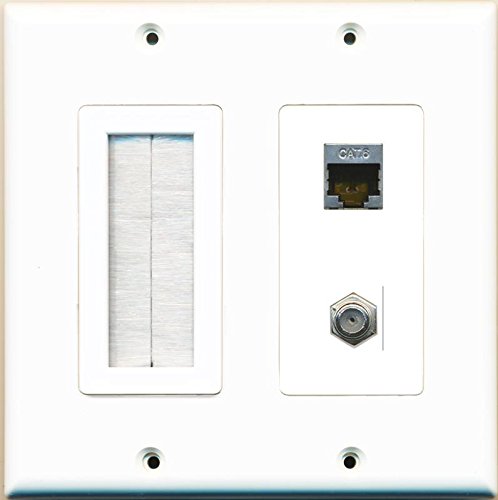 RiteAV Brush Coax Shielded Cat6 Wall Plate White