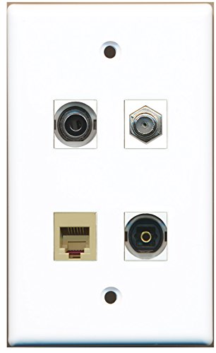 RiteAV - 1 Port Coax Cable TV- F-Type 1 Port Phone RJ11 RJ12 Beige 1 Port Toslink 1 Port 3.5mm Wall Plate