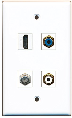 RiteAV - 1 Port HDMI 1 Port RCA White 1 Port RCA Blue 1 Port Coax Cable TV- F-Type Wall Plate