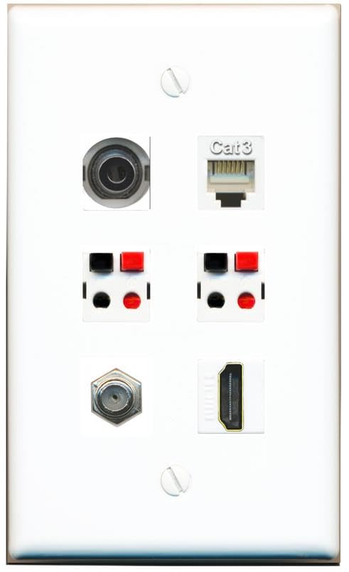 RiteAV 3.5mm COAX HDMI PHONE 2 SPEAKER Flat/Solid Wall Plate [White]