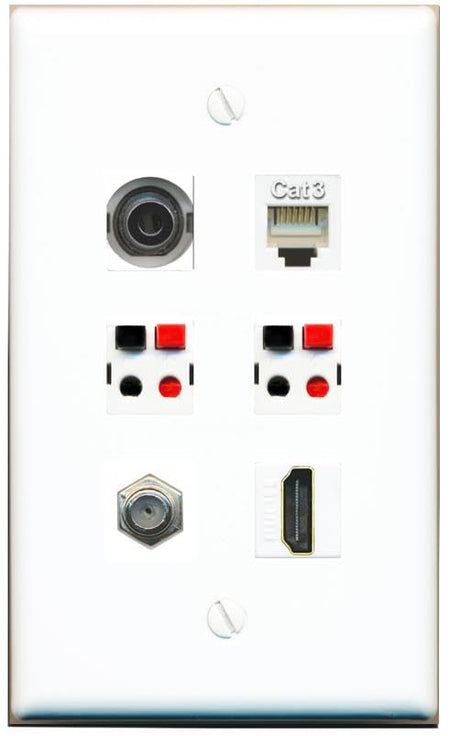 RiteAV 3.5mm COAX HDMI PHONE 2 SPEAKER Flat/Solid Wall Plate [White]