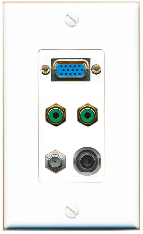 RiteAV SVGA + 3.5mm COAX 2 RCA-GREEN Wall Plate [White]