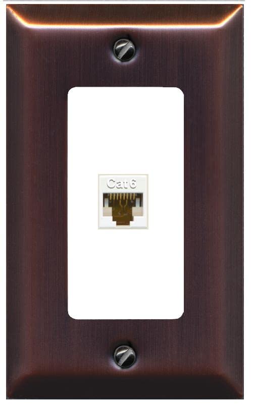 RiteAV 1 Port Cat6 Ethernet Wall Plate Female-Female - 1 Gang [Brushed-Copper/White]