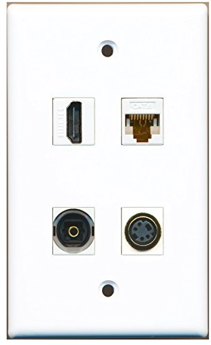 RiteAV - 1 Port HDMI 1 Port S-Video 1 Port Toslink 1 Port Cat6 Ethernet White Wall Plate