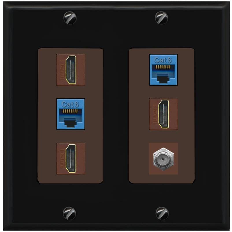 RiteAV 3 HDMI Wall Plate 2 Cat6 1 Coax - 2 Gang [Black/Brown]