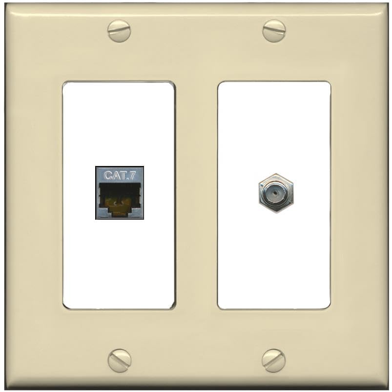 RiteAV Coax and Cat7 Wall Plate - 2 Gang [Ivory/White]