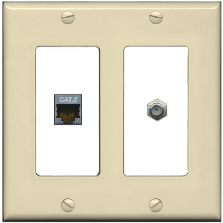 RiteAV Coax and Cat7 Wall Plate - 2 Gang [Ivory/White]
