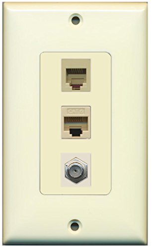 RiteAV - 1 Port Coax Cable TV- F-Type Phone RJ11 RJ12 and Cat6 Ethernet Decorative Wall Plate - Light Almond