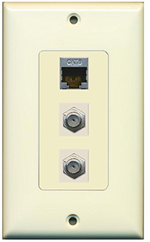 RiteAV - 2 Port Coax Cable TV- F-Type and 1 Port Shielded Cat6 Ethernet Decorative Wall Plate - Light Almond
