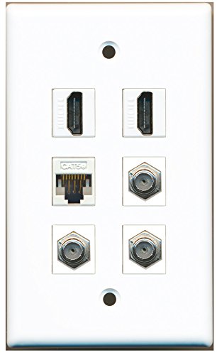 RiteAV - 2 HDMI 3 Port Coax Cable TV- F-Type 1 Port Cat5e Ethernet White Wall Plate