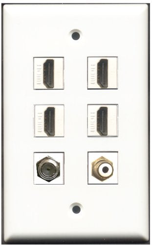 RiteAV - 4 Port HDMI 1 RCA White 1 Coax Cable TV- F-Type Wall Plate