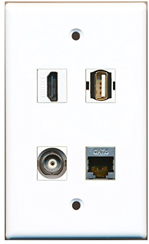 RiteAV - 1 Port HDMI 1 Port USB A-A 1 Port Shielded Cat6 Ethernet 1 Port BNC Wall Plate