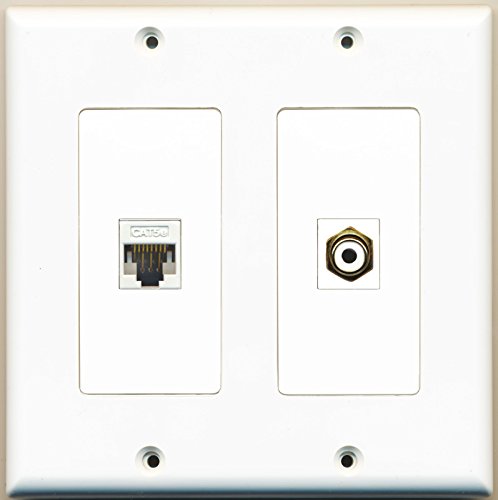 RiteAV - 1 Port Coax Cable TV- F-Type 1 Port Cat6 Ethernet White - Dual Gang Wall Plate
