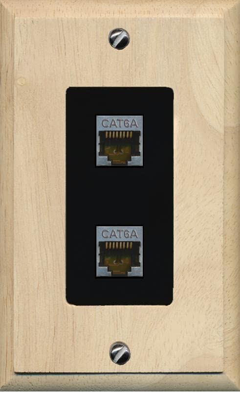 RiteAV 2 Port Cat6A Wall Plate - 1 Gang [Wood/Black]