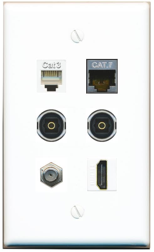 RiteAV CAT7 Coax HDMI Phone 2 TOSLINK Flat/Solid Wall Plate [White]