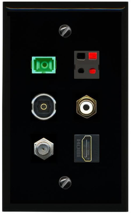 RiteAV COAX HDMI RCA WHITE SC APC Simplex Fiber SPEAKER TOSLINK Flat/Solid Wall Plate [Black]